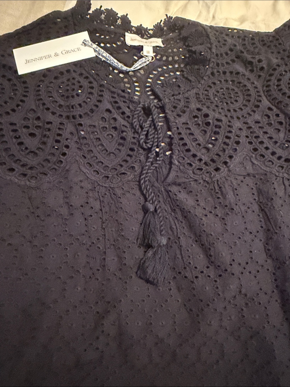 Lace Eyelet Flutter Sleeve Blouse - Black - Picture 3 of 4